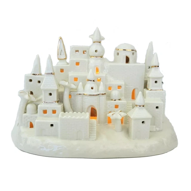 INTERNATIONAL BAZAAR LIGHTED Nativity Christmas White Bethlehem Town