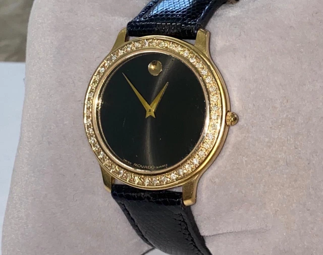 Orologio Movado Da Uomo Museo Tono Oro Quadrante Nero Diamante