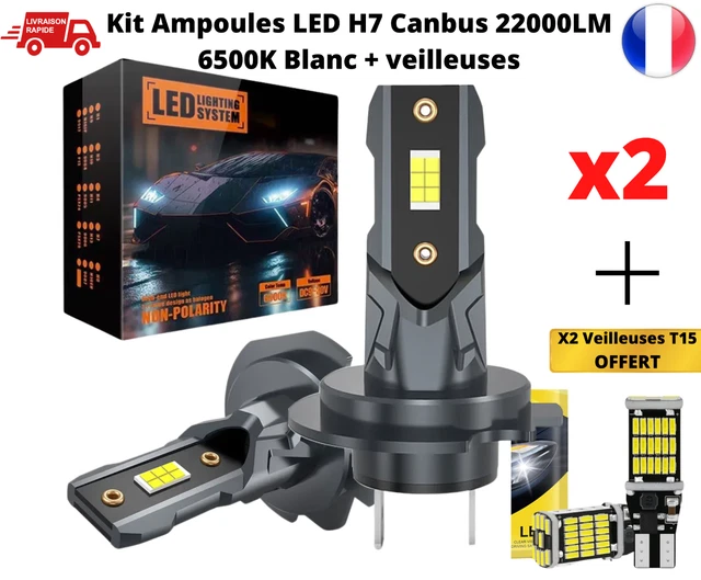 Ampoules LED H7 16000LM - 400% Plus Lumineuses Que L'halogène, 6000K Blanc Froid, Sans Adaptateur - 2