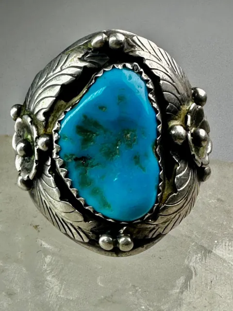 Navajo Turquoise ring squash blossom leaves band size 9.75 sterling silver women 3