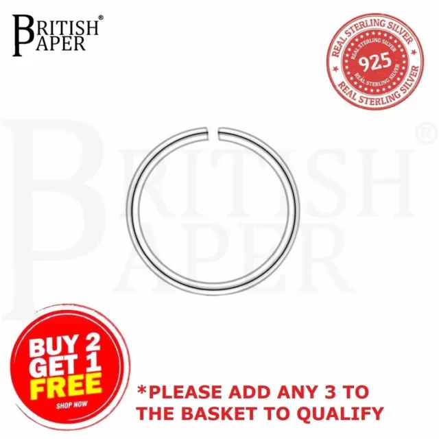 925 Sterling Silver Nose Rings Hoops Small Thin Piercings Ear Lip Body Jewellery