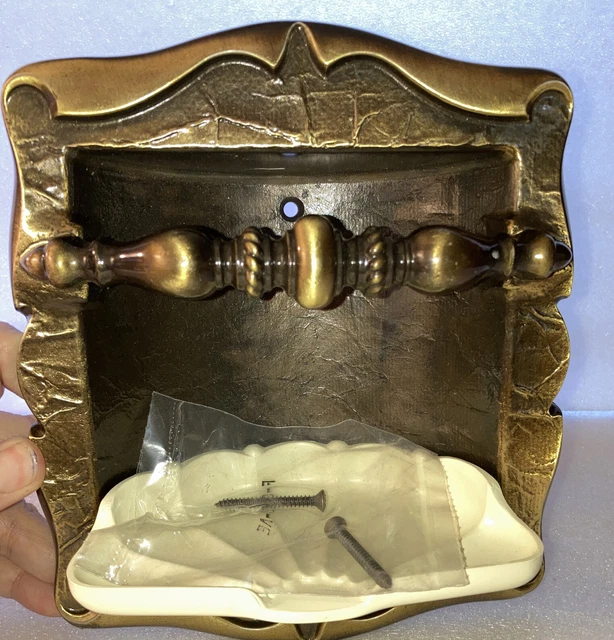 VINTAGE AMEROCK CARRIAGE HOUSE RECESSED SOAP DISH Grab Bar Antique Brass