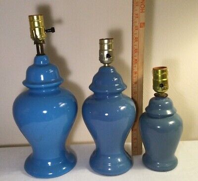 THREE  Retro/vintage  Ginger Jar  Lamps. Blue. Small, Medium, Large. Please read