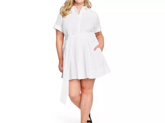 Lisa Marie Fernandez Women's Plus Size 1X Eyelet Shirtdress, Bright White, NWT 3