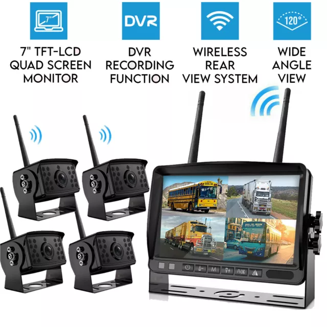 Digital Wireless Backup Camera 7" DVR Monitor Rear View System For Truck Trailer