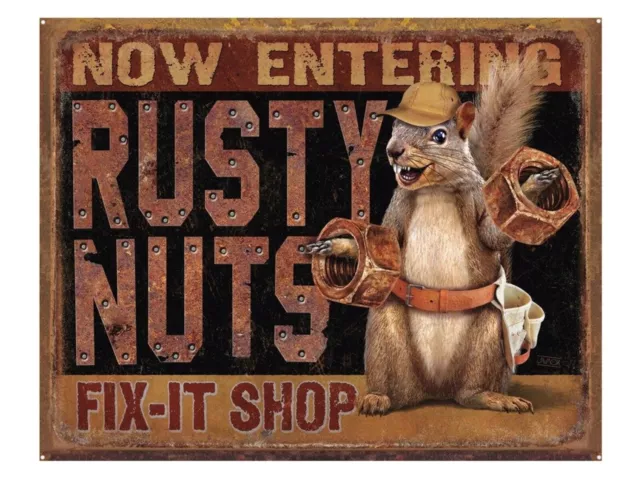 Schild Autowerkstatt  Eichhörnchen Comic Bild 30 x 40 cm Poster USA  Spaß *257