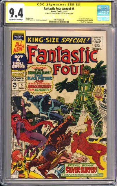 Fantastic Four Annual #5 CGC 9.4 SS Signed Stan Lee 1967 1st Solo Silver Surfer