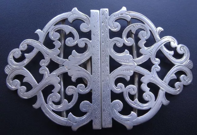 antique Victorian STERLING SILVER hm Chester 1898 ornate dress belt buckle -C738