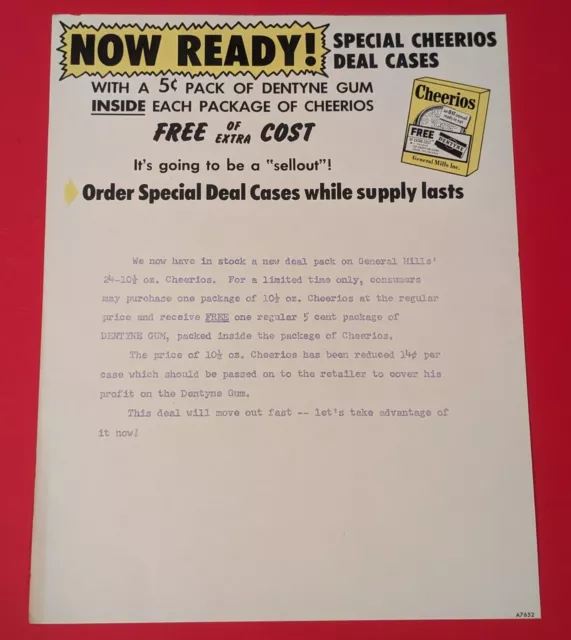 VTG Cheerios Promotional Letter RARE 1950s Retro Dentyne Gum Grocery Ephemera AD