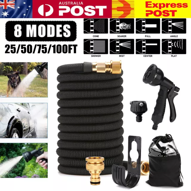 Flexible Expandable Water Garden Hose Pipe Car Wash W/ Spray Nozzle Gun 25-100FT