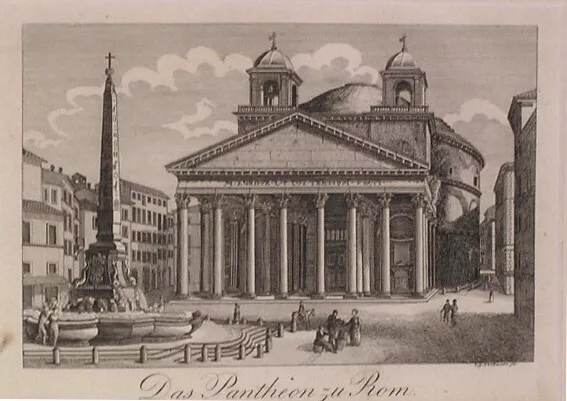 stampa originale del 1834 Pantheon Roma passepartout cm 35x30