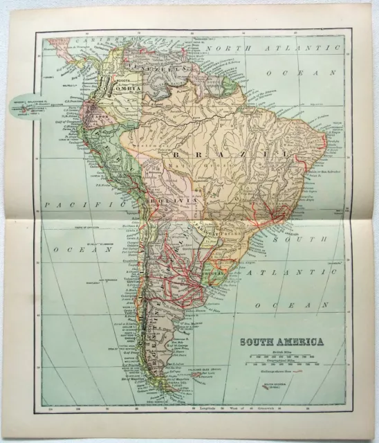 South America - Original 1895 Map by Dodd Mead & Company. Antique