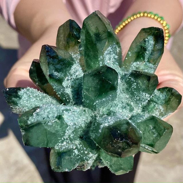 428G  New Find Green Phantom Quartz Crystal Cluster Mineral Specimen Healing.