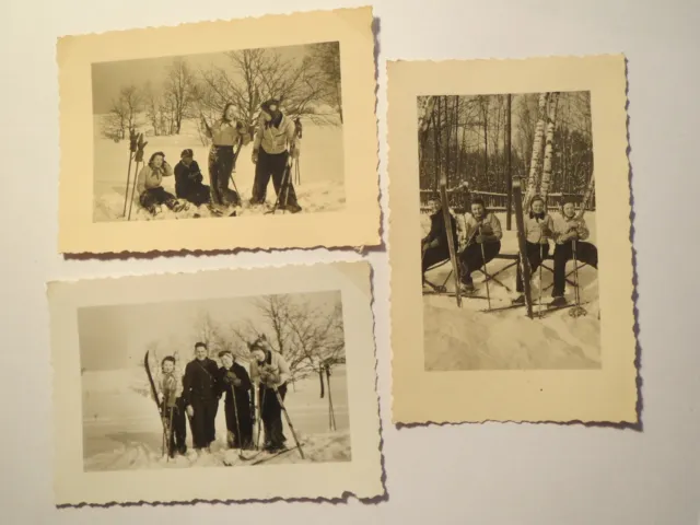Kirschberg am 18.2. 1940 - Mann & 4 Mädchen Frauen auf Ski im Schnee / 3x Foto