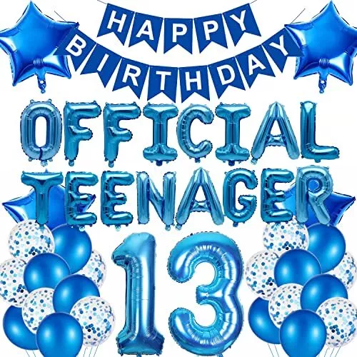 Elicola 13th Birthday Decorations Blue Official Teenager Balloons Banner OMG UR
