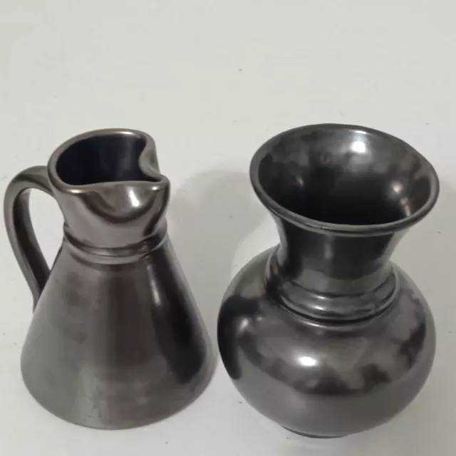 2 Vtg  Monks  PRINKNASH Abbey Black Metallic Mug Pitcher Pottery MCM England