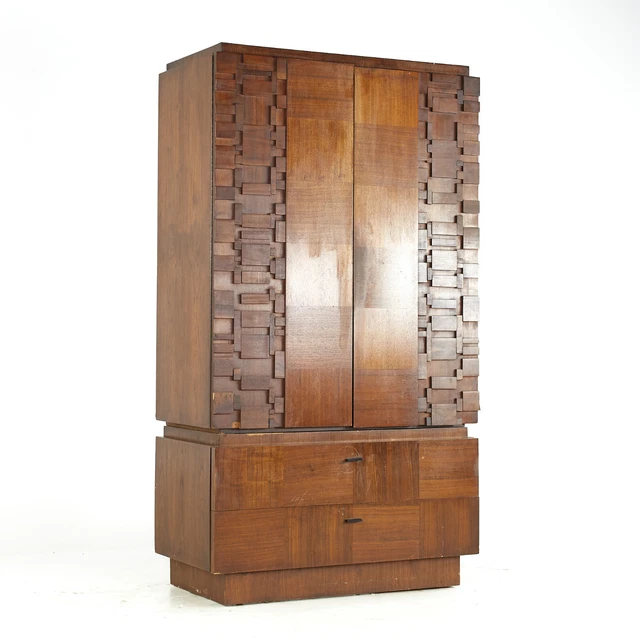 Lane Brutalist Mid Century Walnut Armoire