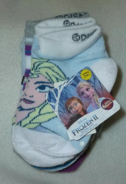 New Toddler Girls 6 pair Frozen II  Socks size 2T -  4T   with safety dots