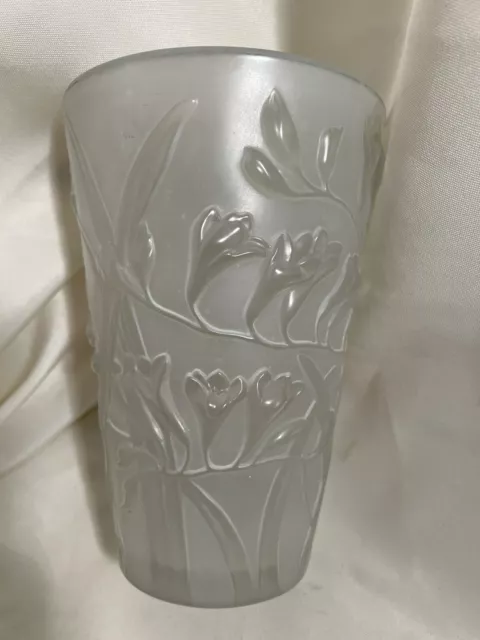 Vintage Phoenix Consolidated Frosted Glass Vase High Relief Lily Of The Valley