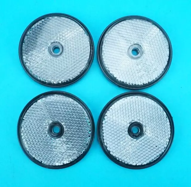 4 x WHITE Front Screw on 60mm Round Reflectors - Trailer & Horse Box