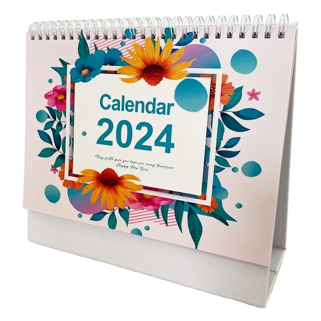 ROTATING DESK CALENDAR Schedule 2024 English Spiral Coil Page Turning