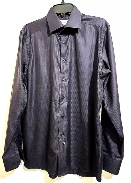 ETON Mens Contemporary Fit Dark Purple Button Front Dress Shirt Size 39 15.5