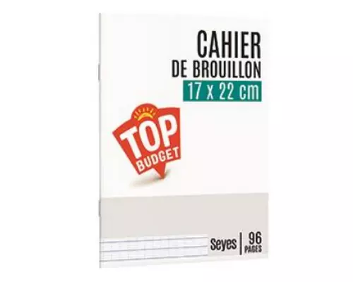 Cahier de brouillon 17 x 22 cm 48 pages 56g séyès grands carreaux