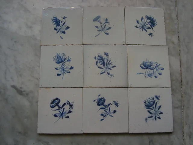 set  very nice   18h  century delft  dutch flower  tiles    (9)