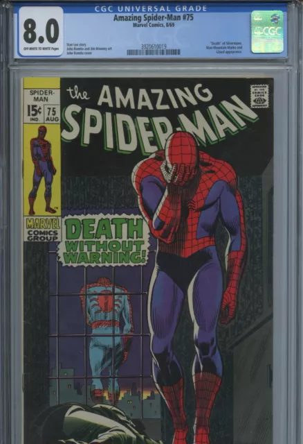 1969 Marvel Amazing Spider-Man #75 Death Of Silvermane Lizard App. Cgc 8.0 Ow-W