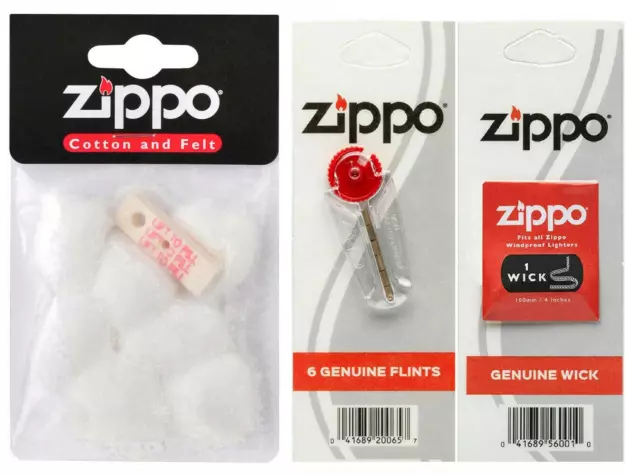 Genuine  Zippo Cotton Lighter Wadding 1Felt Cotton -1Wick- 6Flints Service Parts