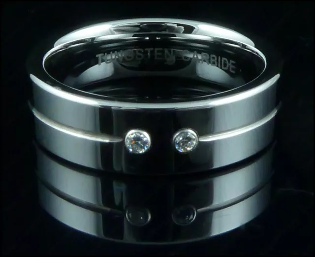 Mens Tungsten Carbide Ring Cubic Zirconia Stone Highly Polished Wedding Band 7mm