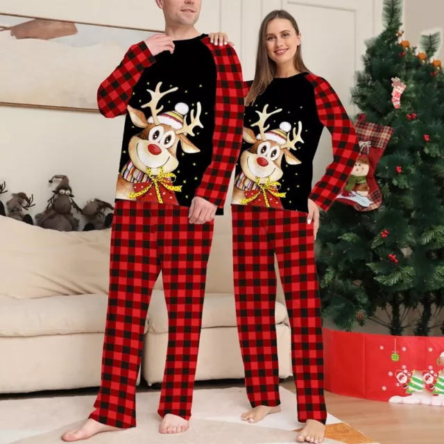 Christmas Family Matching Red Pyjamas Xmas Elk Nightwear Kids Adult PJs Sets --