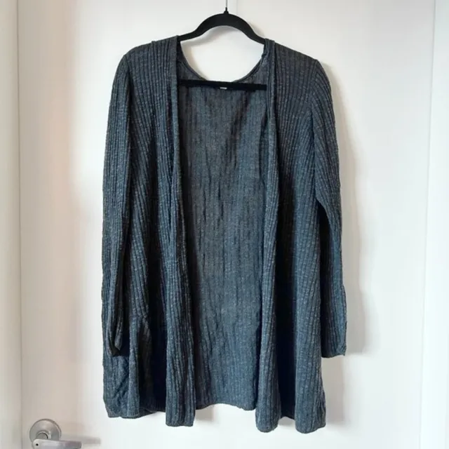 Eileen Fisher Organic Linen Charcoal Gray Ribbed Cardigan- S16LHS Size 2X