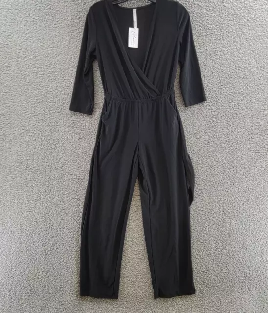 NY Collection Petite 3/4 Sleeve Belted Wide Leg Jumpsuit Women's PM Black PullOn