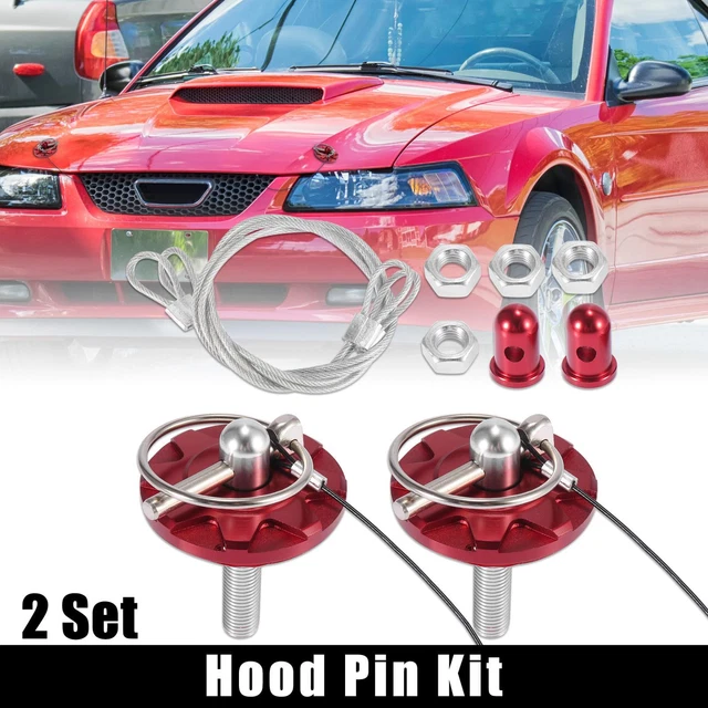 2Set Universal Car Hood Pin Kit CNC Aluminum Alloy Hood Pin Lock Latch Catch Red