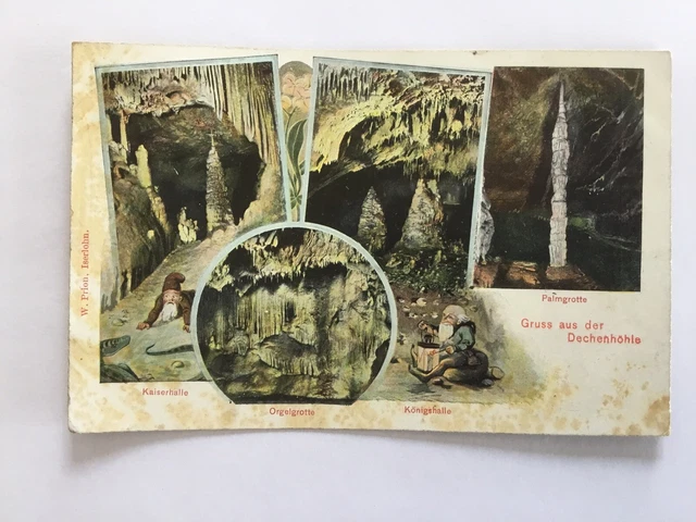 AK: Gruß aus der DECHENHÖHLE Litho 1907 SELTEN gelaufen GRÜNE ISERLOHN - HALDEM