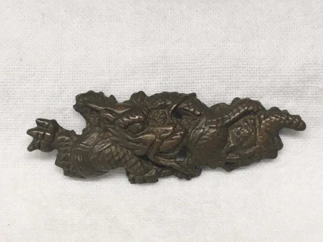 Antique Japanese Katana Carved Copper Dragon Menuki