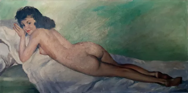 Sebastien LEMPEREUR jeune fille nue huile sur toile vers 1950