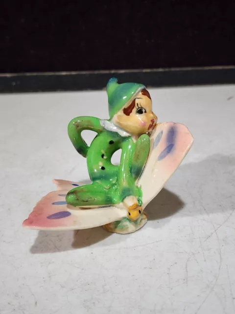 Vintage Pixie Elf Riding On Butterfly Figurine Japan