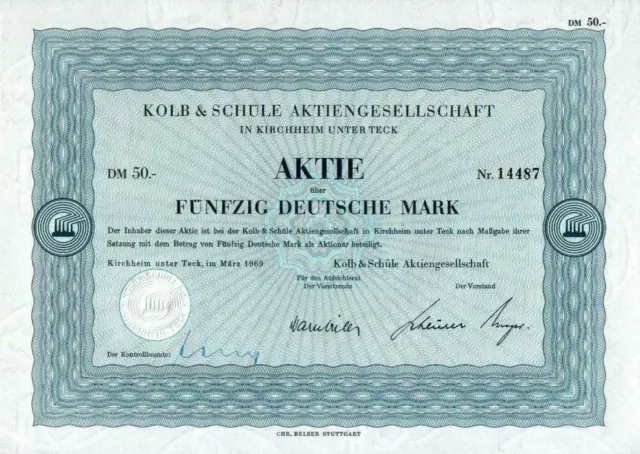 10 X Kolb & Schüle AG 1996 50 DM