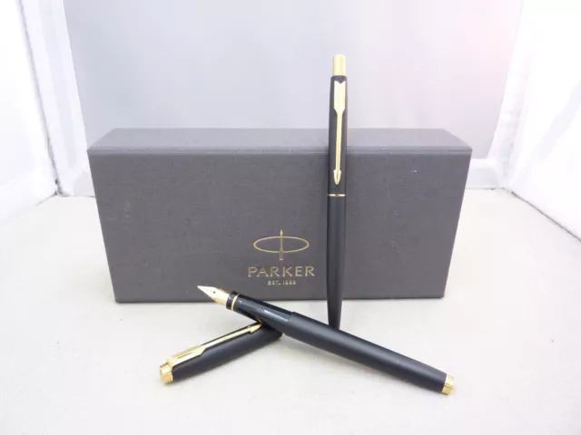 Parker Luxus Schreibset Patronenfüller 18K/750er M Goldfeder + Kugelschreiber