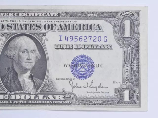1935-D Silver Certificate $1 Blue Seal - Uncirculated US Paper Money *0477