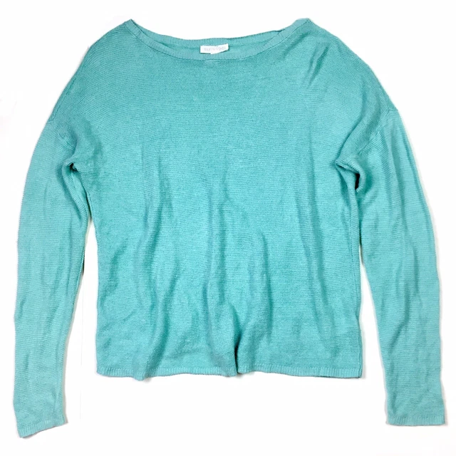 Eileen Fisher Women's XS Seafoam Blue Organic Linen Sheer Knit Relaxed Sweater