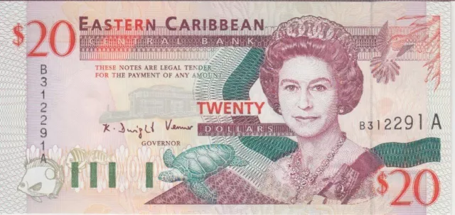 East Eastern Caribbean-Antigua P.33A  20 Dollars Pfx B Qeii  Uncirculated   2001