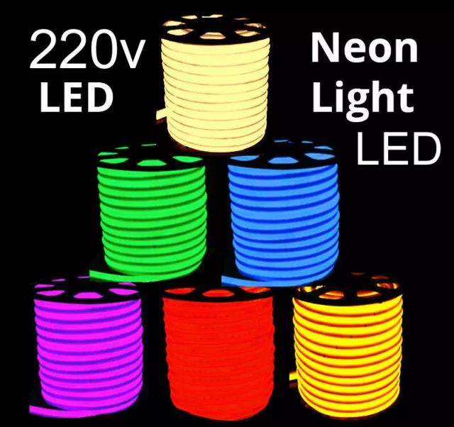 LED Strip Neon Flex Rope Light Waterproof 220V Flexible Outdoor Lighting UK Plug