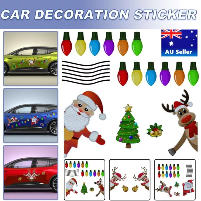 Christmas Reflective Car Stickers Colorful Magnet Decals Holiday Car Decor Safe