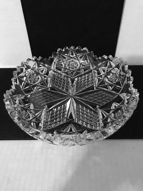 Vintage Hawkes Signed American Brilliant  Cut Glass Bowl Hobstars 9"