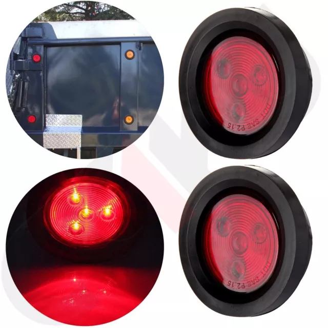 2X Red4 LED 2.5" Round Light Truck Trailer Side Marker Clearance Tail Lamp Set