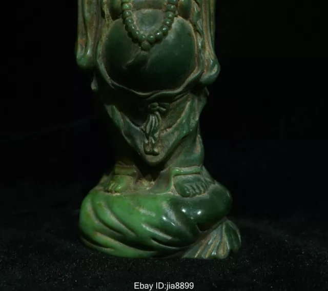 Old Chinese Natural Green Jade Carving Wealth Happy Laugh Maitreya Buddha Statue 3