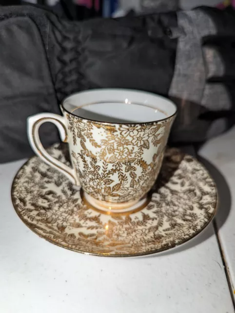 Colclough Tea Cup Saucer Pink and Gold Flowers